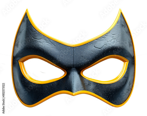 Black and yellow hero mask with glossy finish isolated on transparent background