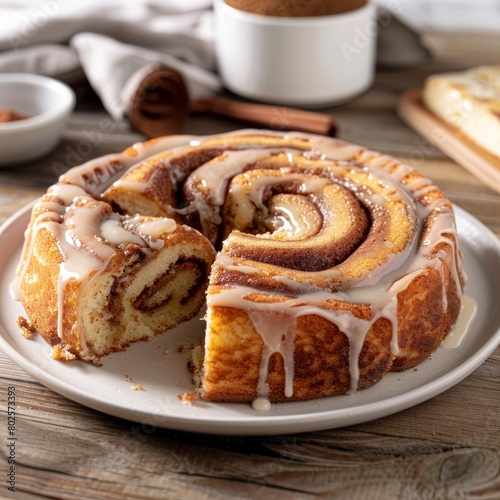 a Honey Bun Cake, freshly baked and served in a home kitchen photo