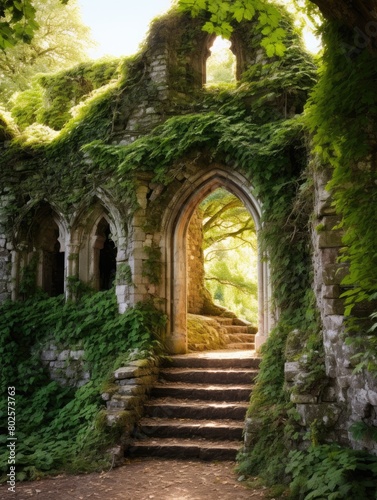 Enchanted forest archway with stone steps