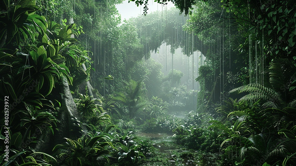 Otherworldly Wilderness: Gothic Jungle Realism on a White Background