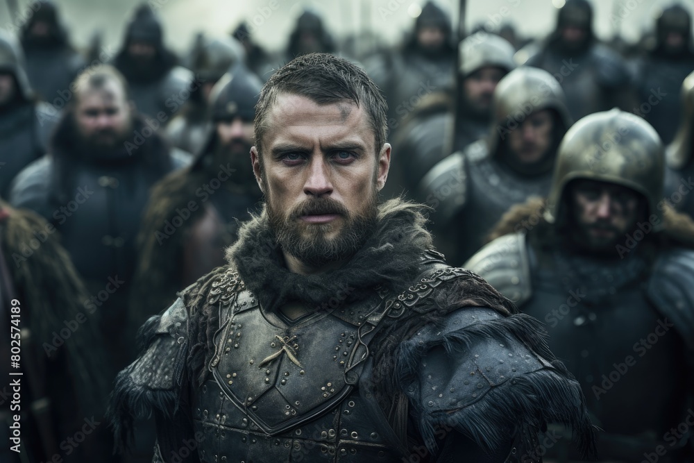 Rugged warrior leading a group of soldiers Rugged warrior leading a group of soldiers