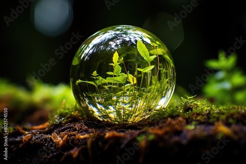 Enchanting nature reflected in a glass sphere