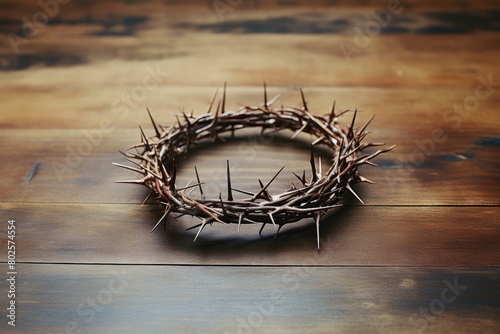 Crown of thorns on wooden surface