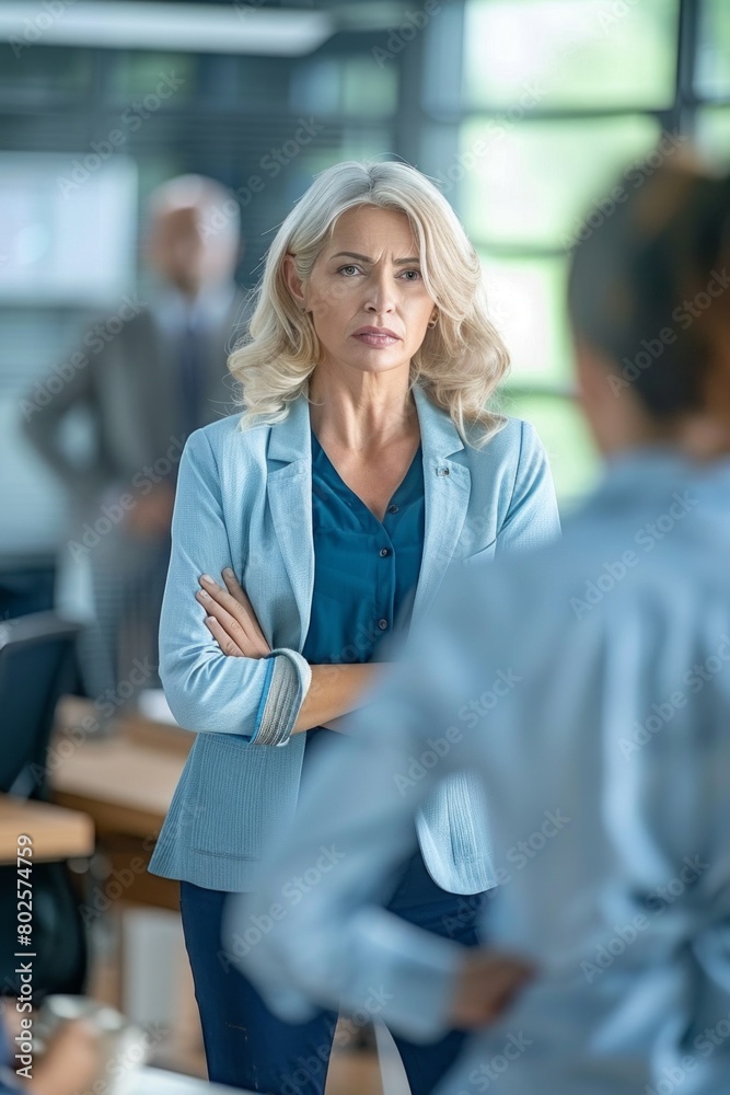 confident woman stands before a group of diverse individuals, possibly informing them of a significant decision or leading them in a new direction. confident woman stands before a group of diverse individuals, possibly informing them of a significant decision or leading them in a new direction.