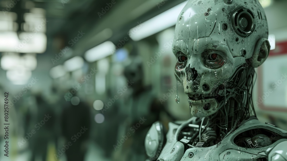 Fototapeta premium At a hightech medical facility, zombies undergo advanced therapy to regain their memories and humanity Sharpen close up strange style hitech ultrafashionable concept
