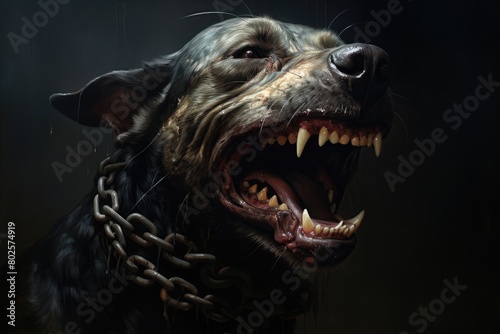 Aggressive dog with bared teeth photo