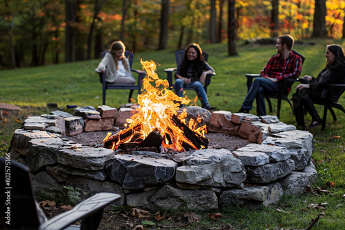 A roaring firepit surrounded by friends and laughter