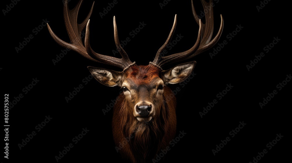 Majestic deer with impressive antlers in the dark