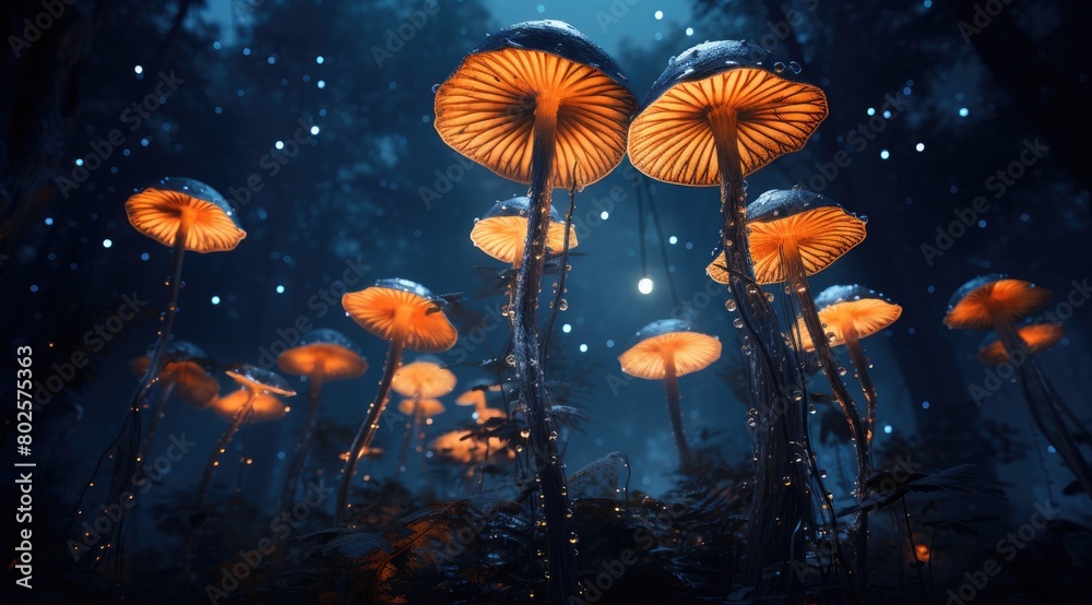 Glowing mushrooms in a magical forest Glowing mushrooms in a magical forest