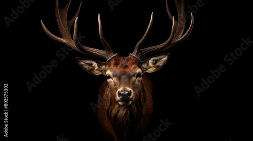 Majestic deer with impressive antlers in the dark