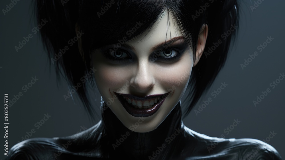 Mysterious woman with dark hair and intense gaze Mysterious woman with dark hair and intense gaze