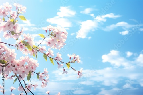 Blooming cherry blossoms against a blue sky