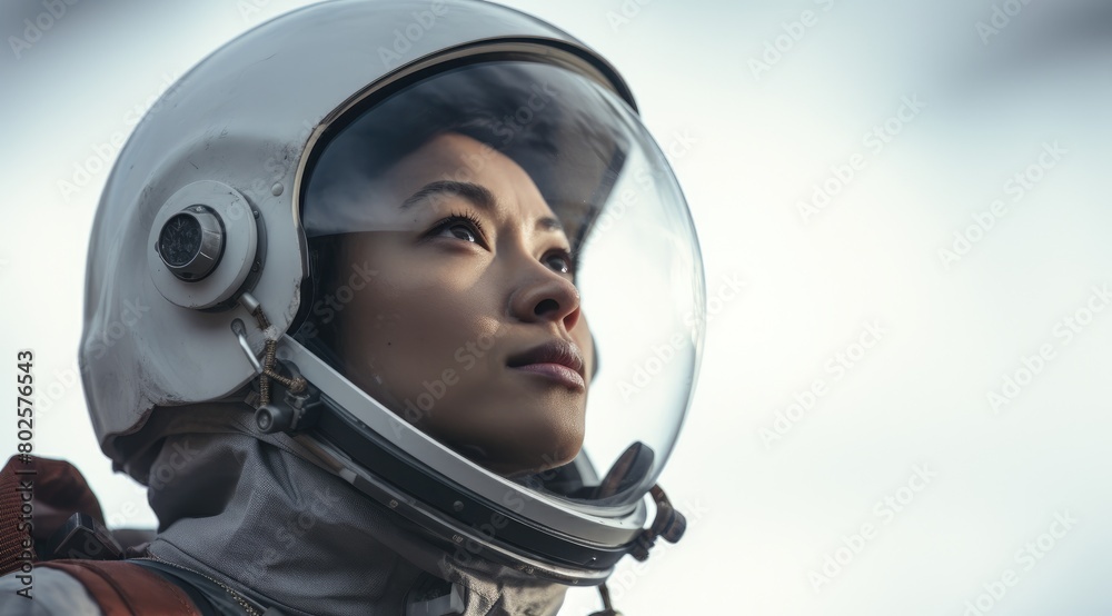 Astronaut in spacesuit gazing into the distance Astronaut in spacesuit gazing into the distance