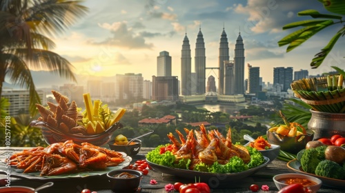 Savour the street food delights in Malaysia, a colorful theme for a flyer that invites tourists to taste and explore Sharpen banner background concept 3D with copy space photo