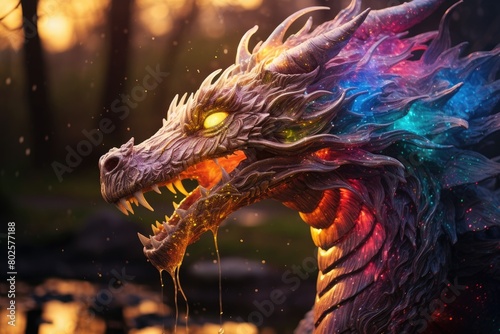 Colorful fantasy dragon with glowing eyes