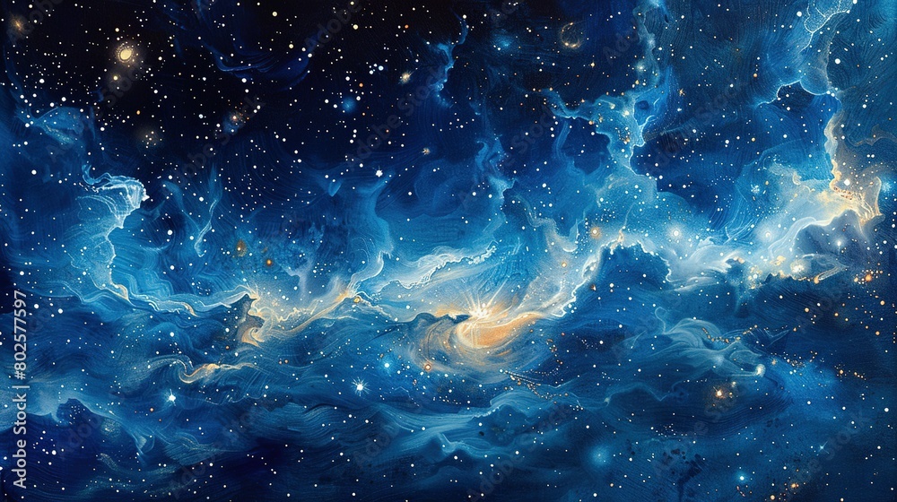 Fototapeta premium Spectral Harmonies: Watercolor Interpretation of Space and Scorpio