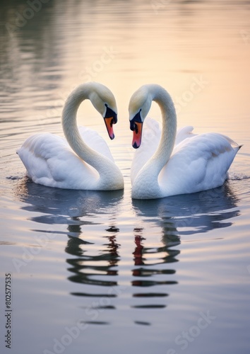 Graceful swans swimming in tranquil waters