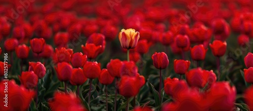 Beautiful tulip surrounded by red tulips.