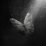 Effect art of a butterfly flapping its wings against a dark, monochrome background 8K , high-resolution, ultra HD,up32K HD