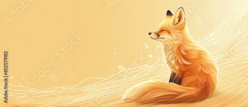 A simple and elegant golden line art illustration of an animestyle fox, showcasing its adorable characteristics 8K , high-resolution, ultra HD,up32K HD photo