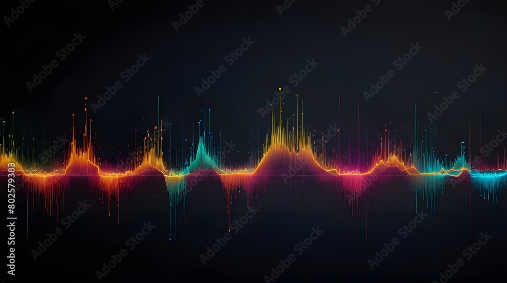 Colorful Sound Wave Visualization: Vibrant Graphic Design on a Dark Background, Music Websites, Audio Software Interfaces, Graphic Design Projects Colorful Sound Wave Visualization: Vibrant Graphic Design on a Dark Background, Music Websites, Audio Software Interfaces, Graphic Design Projects
