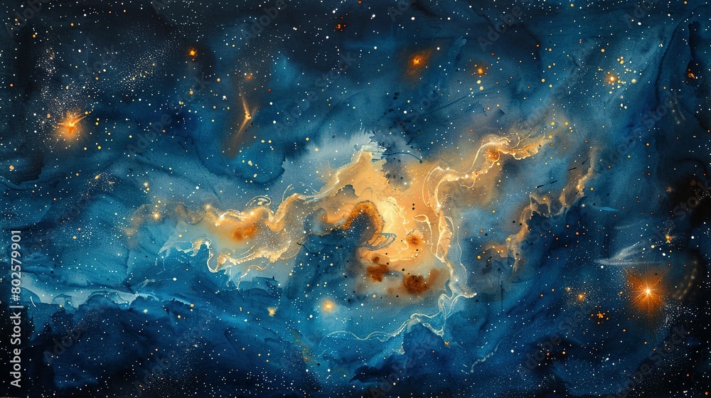 Fototapeta premium Celestial Symphony: A Watercolor Journey through Scorpio's Realm