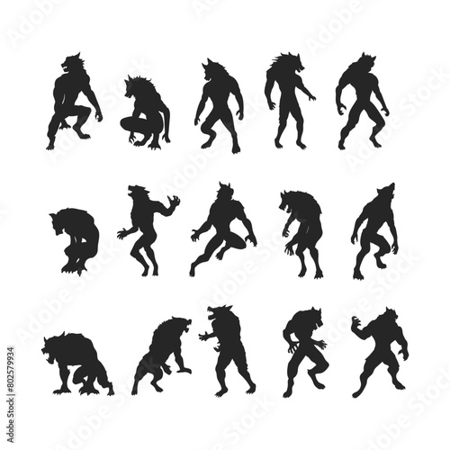 Illustration of a howling werewolf silhouette, Vector wolfman 