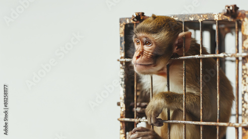 no al maltrato animal mono en jaula diminuta  