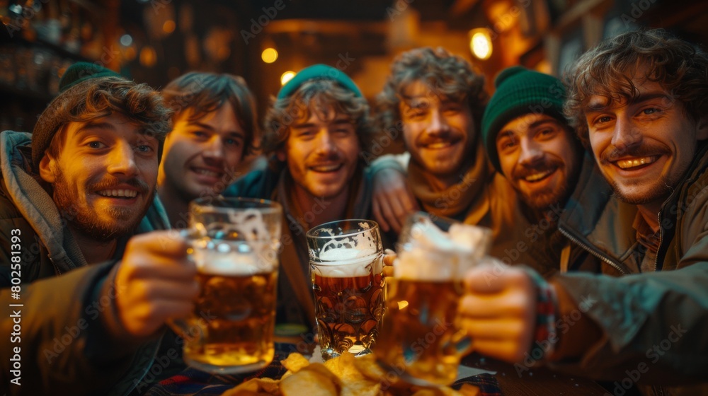 Group of Happy Male Friends Celebrating St. Patrick's Day With Beers at a Pub Group of Happy Male Friends Celebrating St. Patrick's Day With Beers at a Pub
