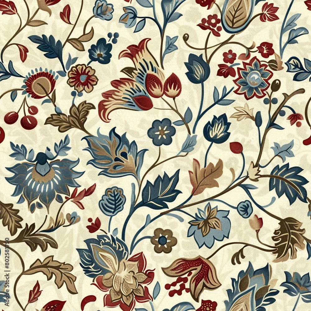 Seamless Jacobean fabric pattern, 17th Century repeating tile design Seamless Jacobean fabric pattern, 17th Century repeating tile design
