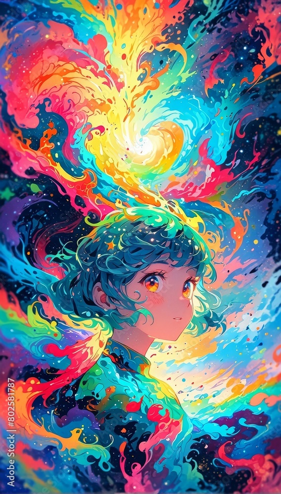 Fototapeta premium サイケデリックな女の子のイラスト,Generative AI AI画像