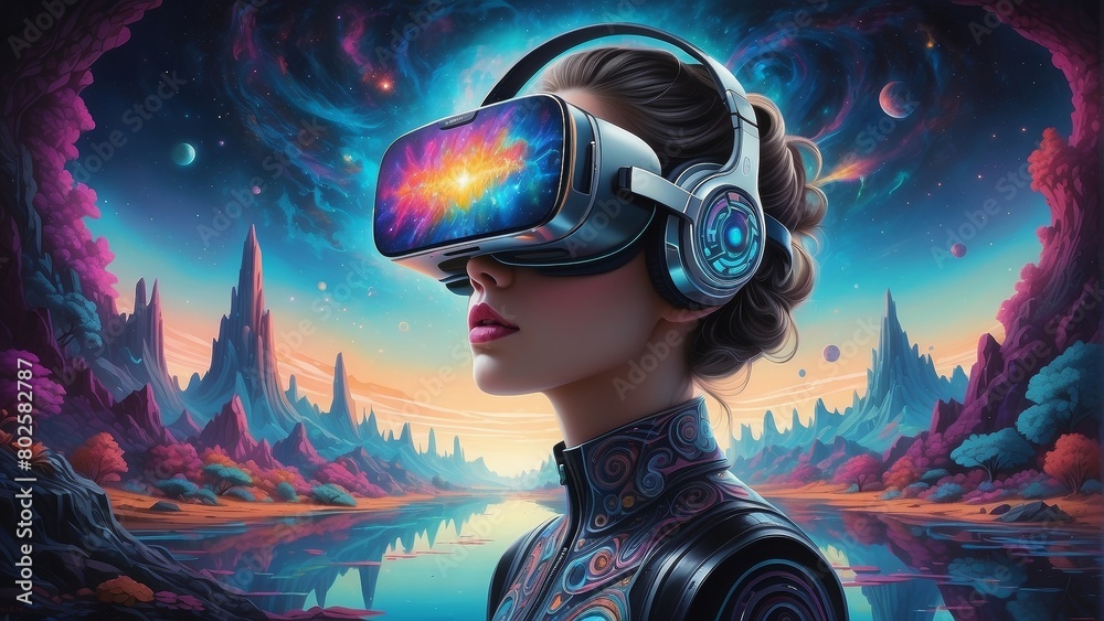 VRゴーグルを付けた女性,Generative AI AI画像 VRゴーグルを付けた女性,Generative AI AI画像
