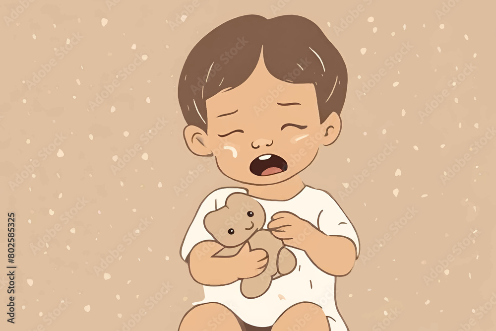 illustration of a little boy who is sad and crying while holding a panda doll in the rain illustration of a little boy who is sad and crying while holding a panda doll in the rain