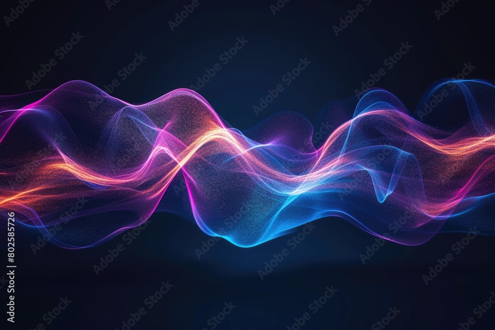 Abstract digital music beat or audio wave with black background. Creativity artistic abstract picture of computer motion graphic of sound wave with futuristic neon color flowing and glowing. AIG42.