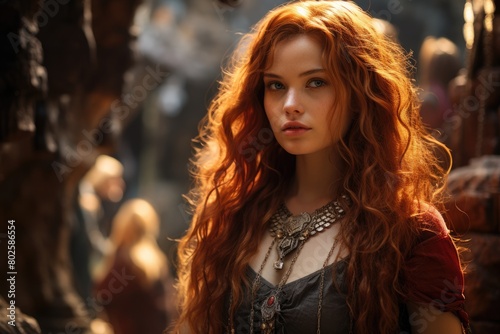 Mysterious redheaded woman with piercing gaze