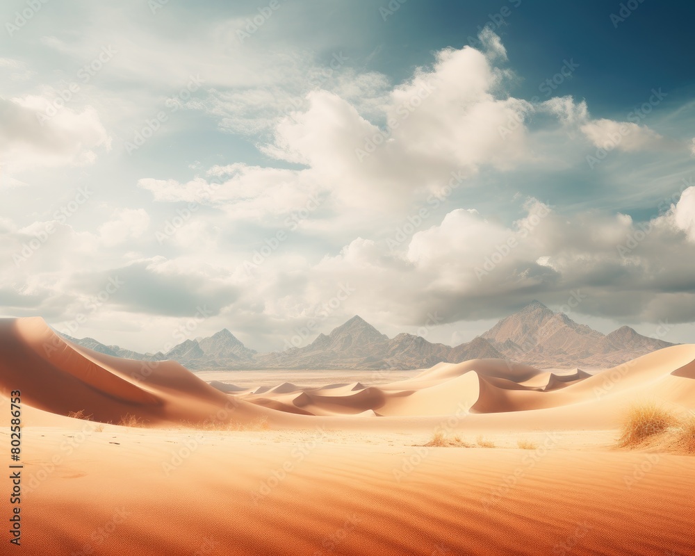 Vast desert landscape with majestic mountains