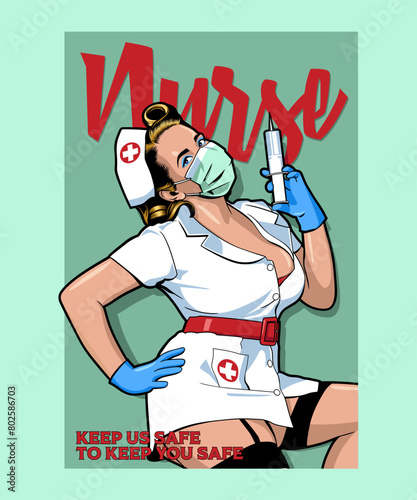 Nurse Keep us Safe Parody Vintage Illustration 
