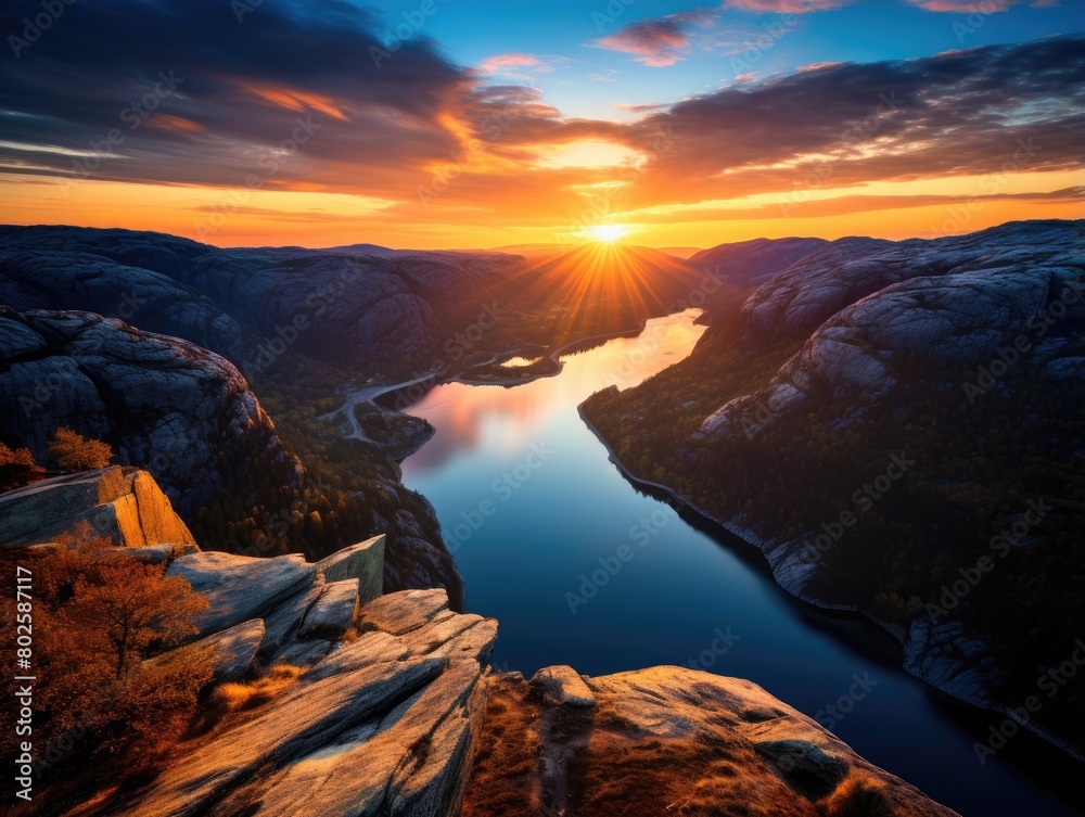 Breathtaking sunset over a majestic fjord landscape