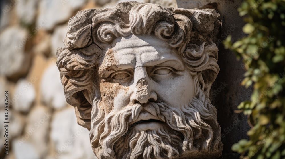 Ornate stone sculpture of a bearded man Ornate stone sculpture of a bearded man