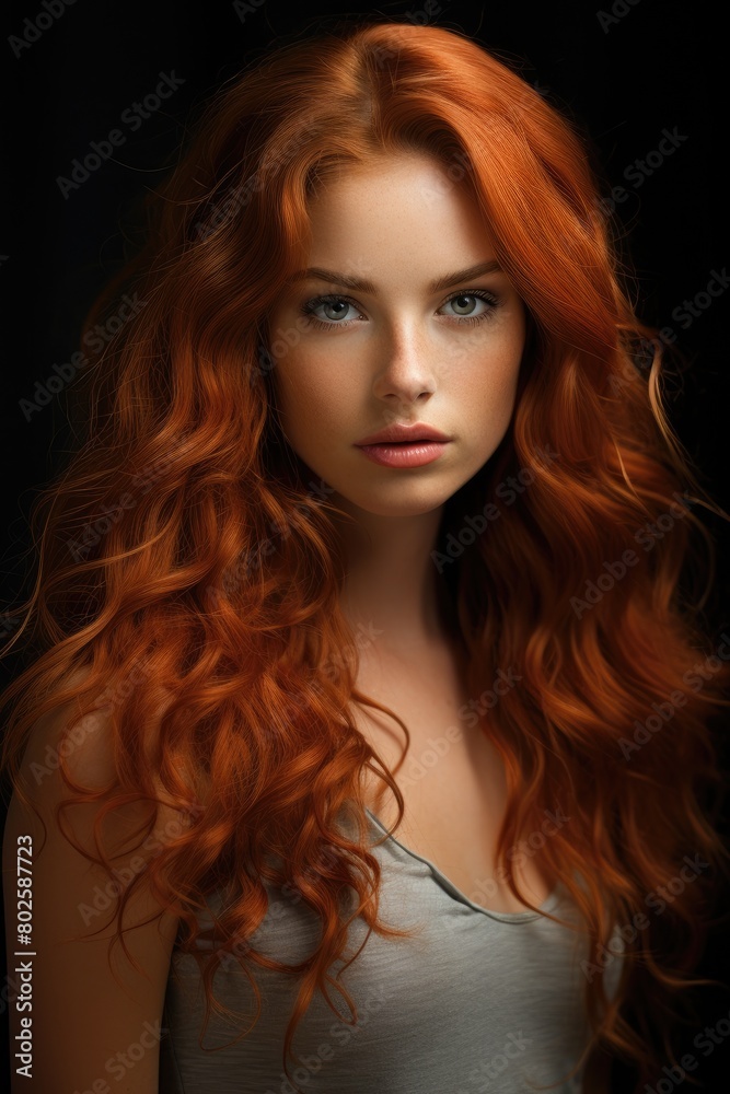 Fototapeta premium Vibrant redhead with flowing curls