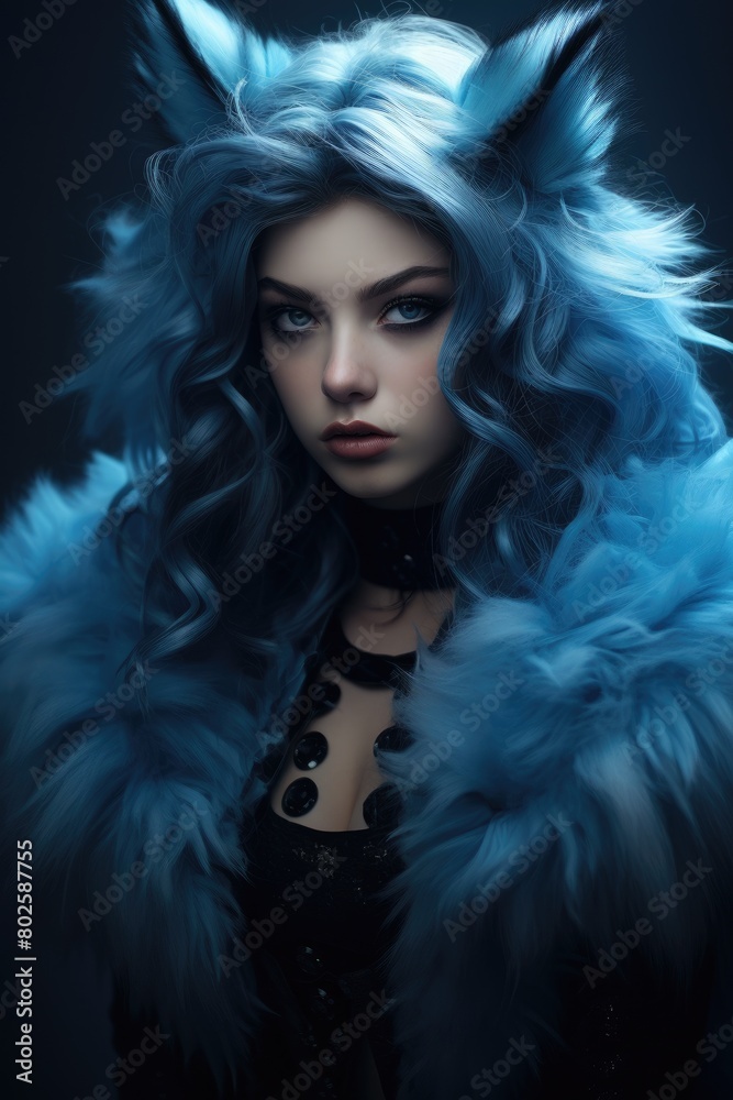 Dramatic portrait of a woman with vibrant blue hair Dramatic portrait of a woman with vibrant blue hair