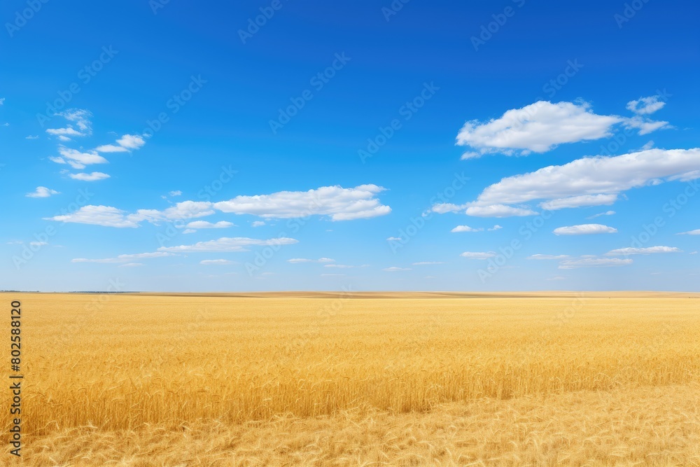Vast golden wheat field under blue sky Vast golden wheat field under blue sky