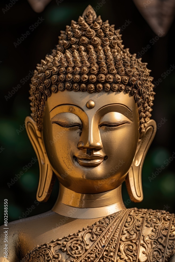 Serene golden buddha statue