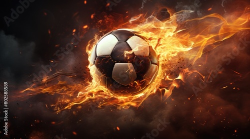 Burning soccer ball in flames