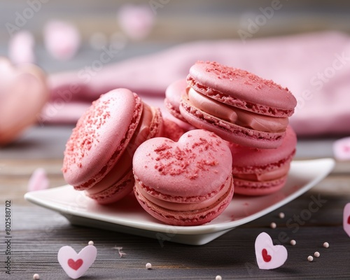 Delicious pink macarons on a plate