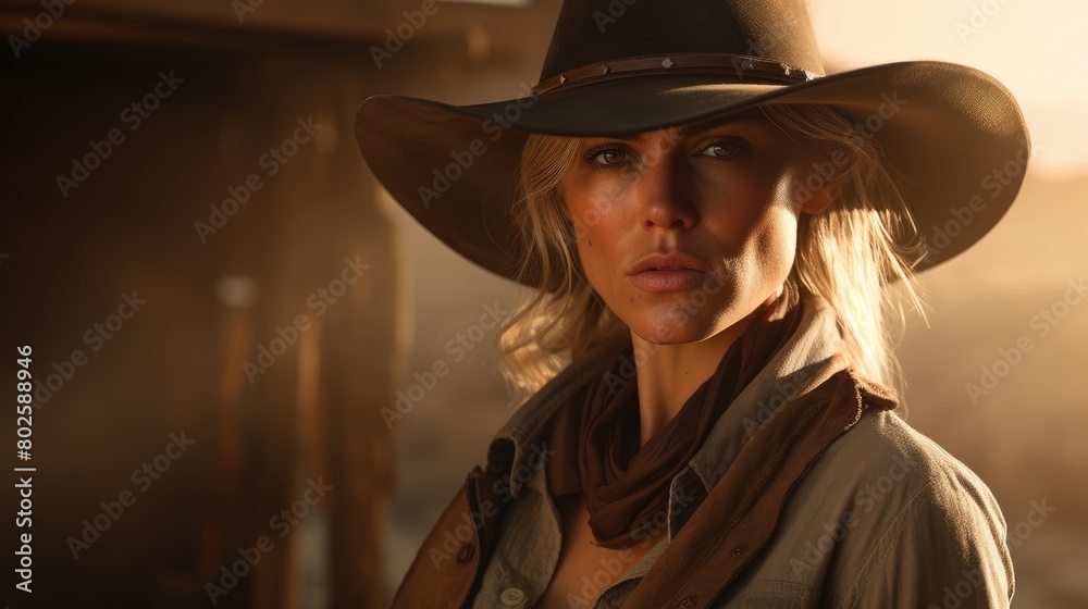 Rugged cowgirl in western attire Rugged cowgirl in western attire