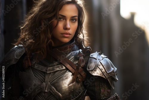 Fierce female warrior in battle armor