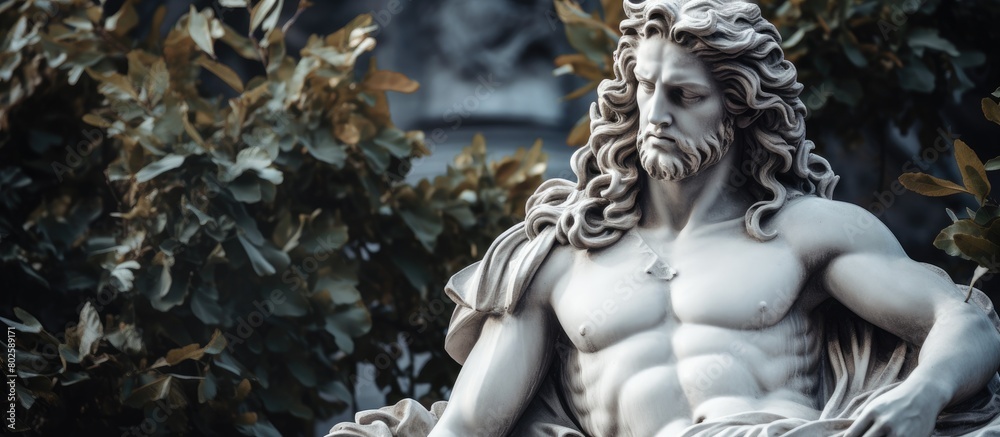Fototapeta premium Majestic statue of a classical figure in a lush garden