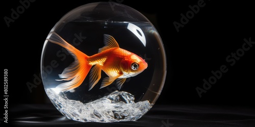Vibrant goldfish in glass bowl