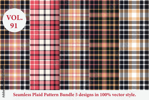 Plaid Pattern Bundle 5 designs Vol.91 Buffalo Vector, Tartan Fabric background wallpaper